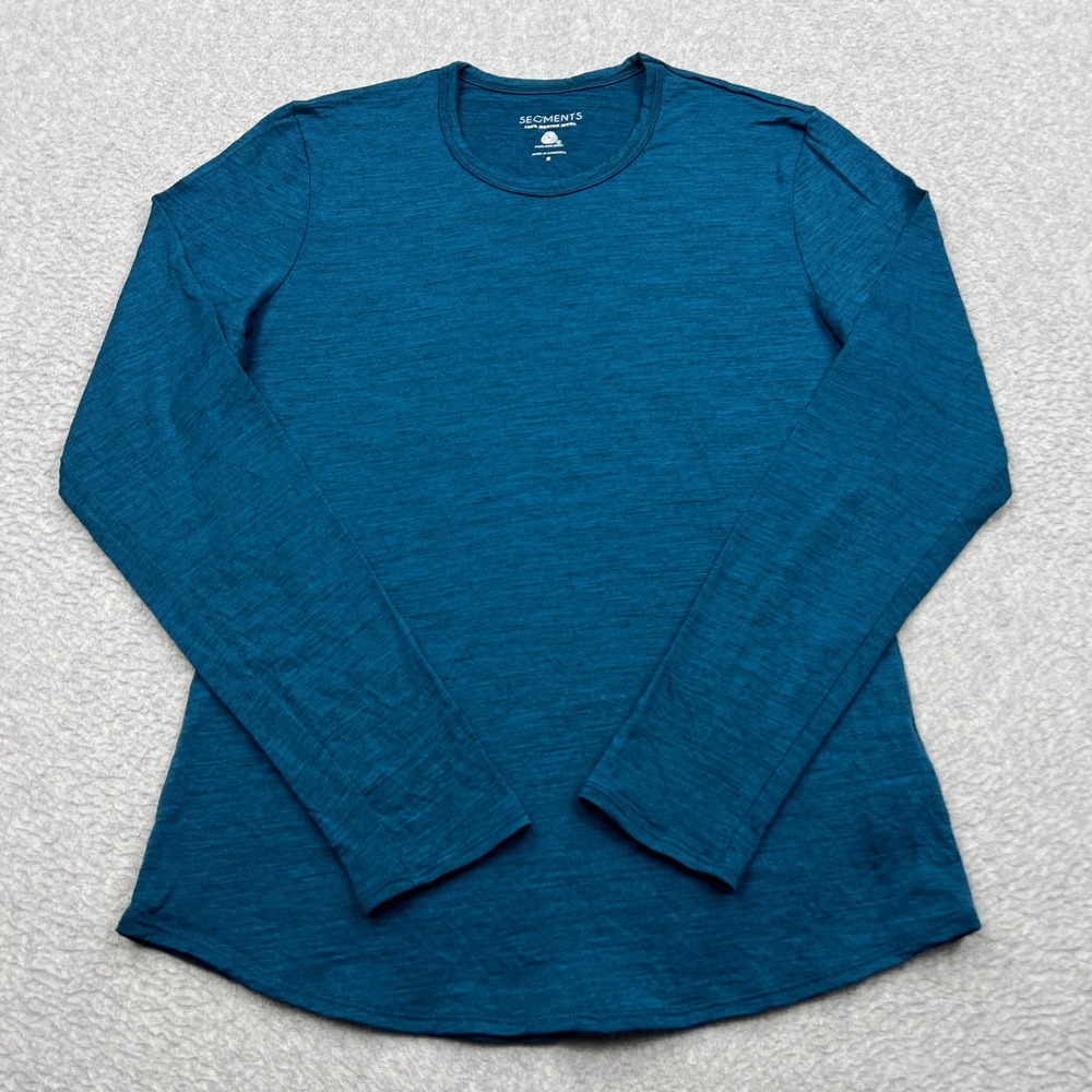 Segments Shirt Womens Small Blue 100% Merino Wool Long Sleeve Base Layer Top Tee